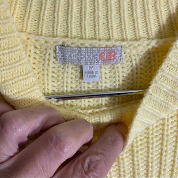 Gianni Bini Spring Pastel Yellow White Striped Cable  Knit Sweater - M - Picture 5 of 6